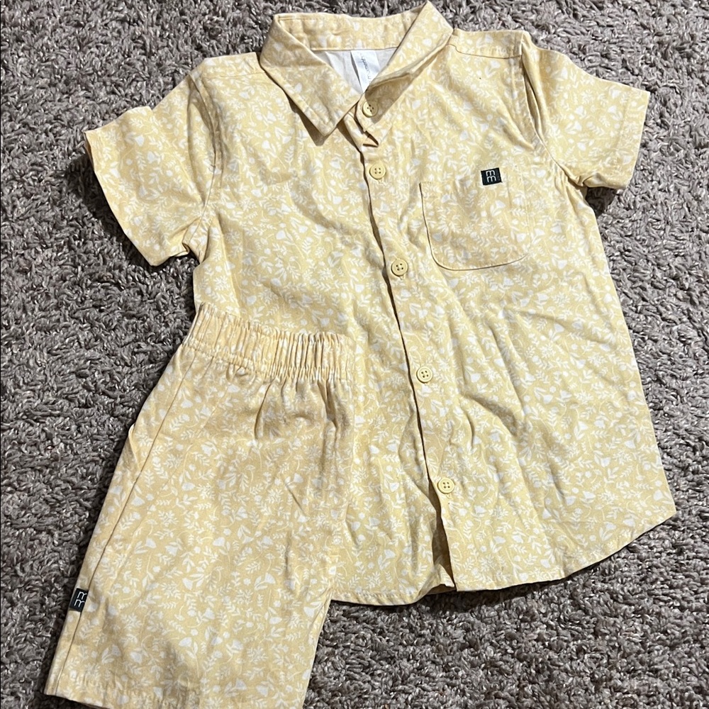 Yellow Floral Short Sleeve Shirt and Shorts Set